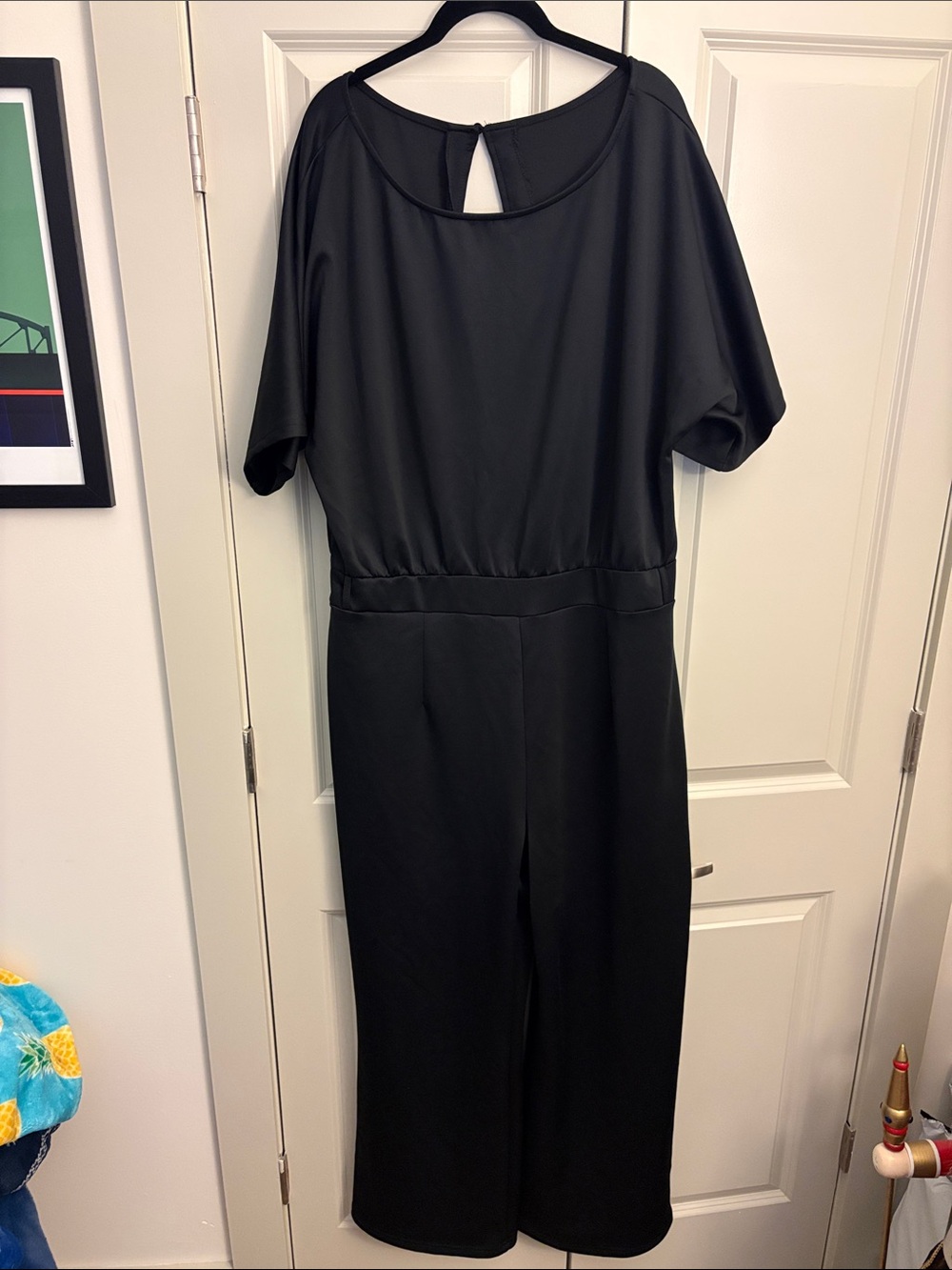 SHEIN Black Short-Sleeve Wide-Leg Jumpsuit